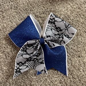 Blue and Black Lace Kids Cheer Bow